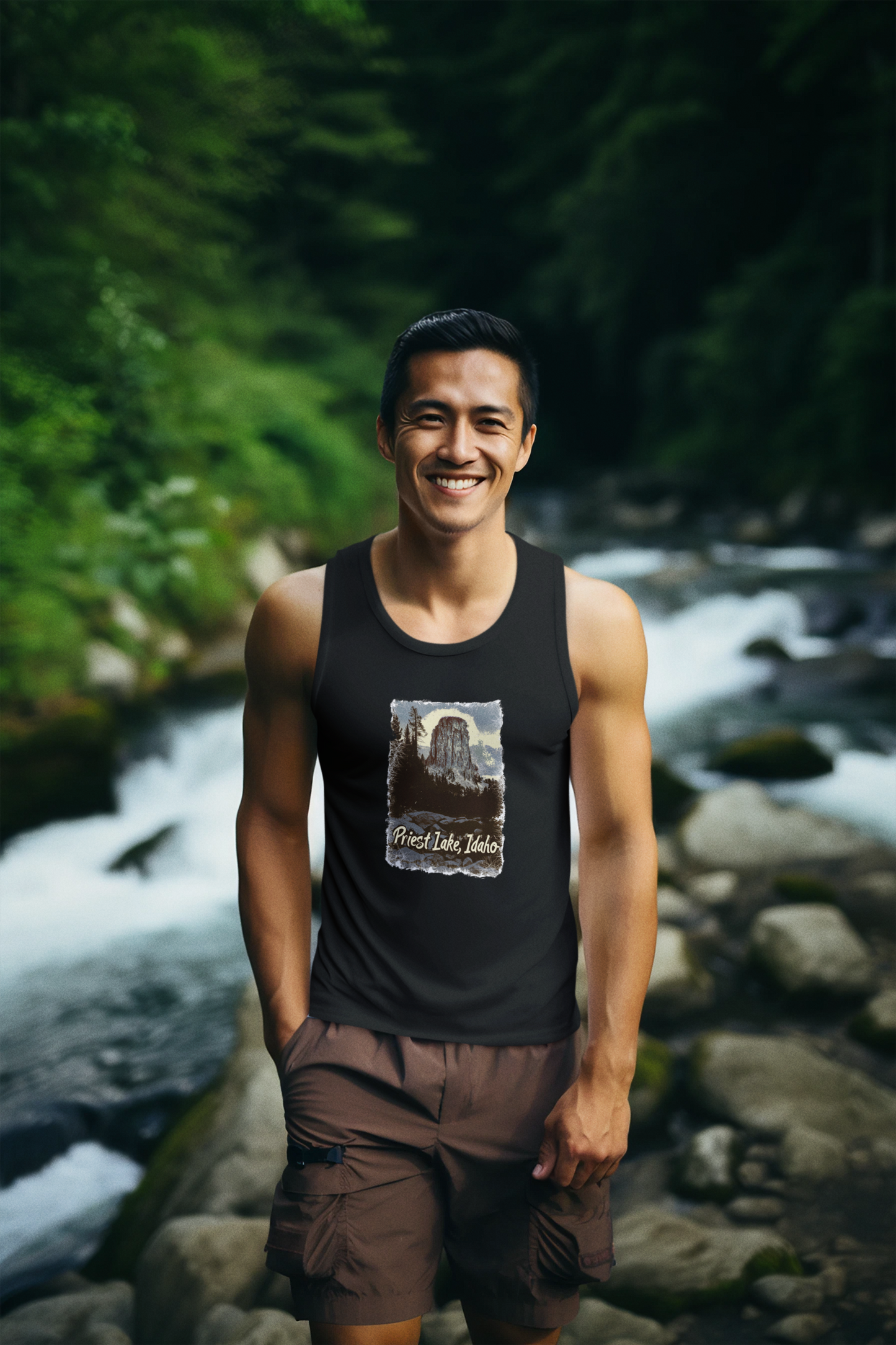 Chimney Rock at Priest Lake Unisex Jersey Tank